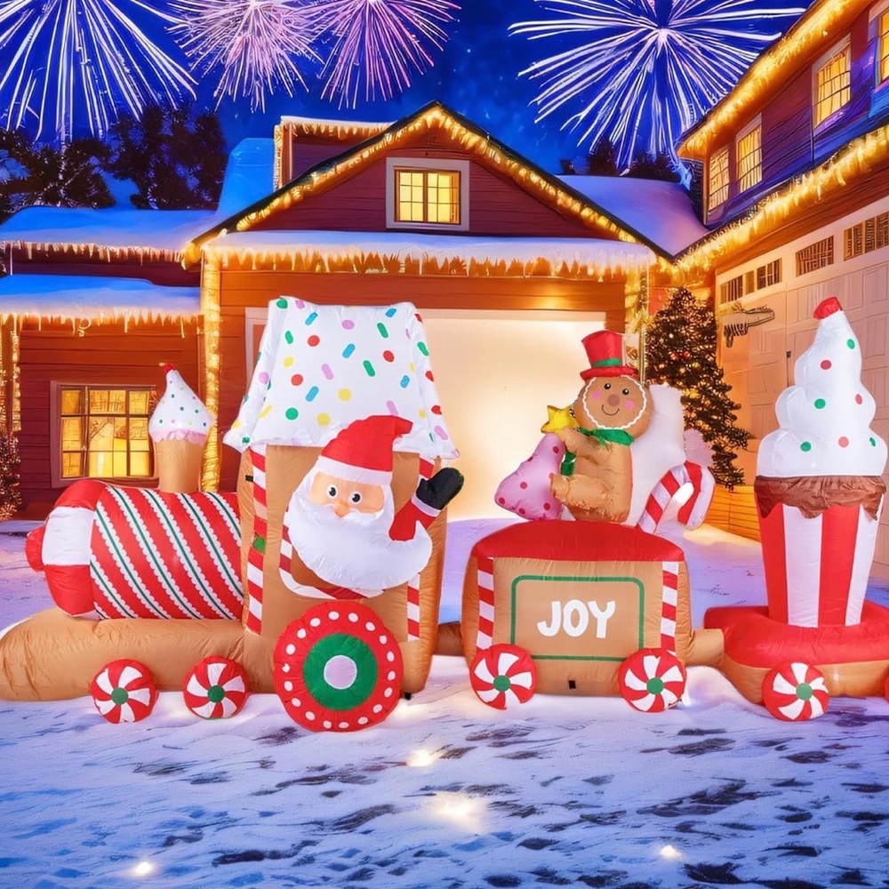 Festive Santa Train Inflatable Decoration